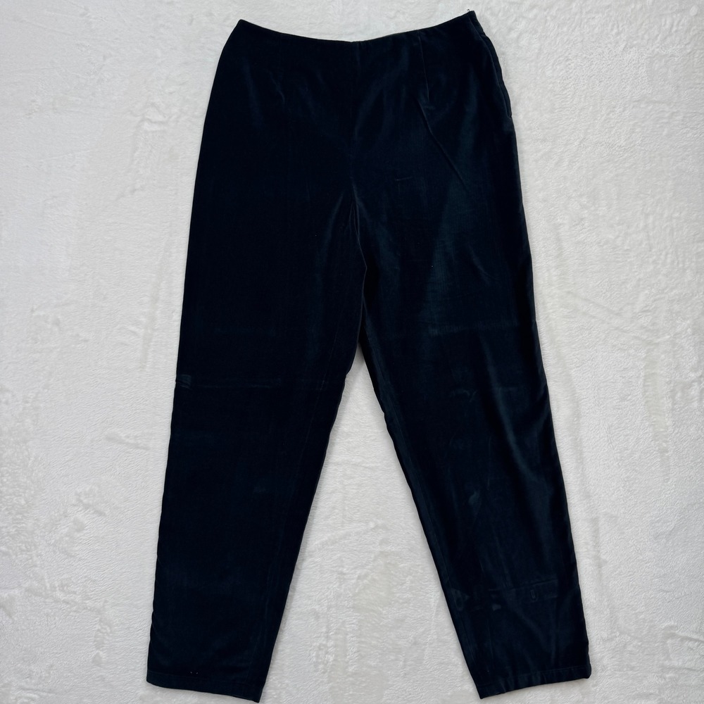 J. Jill Velvet Pants Womens 14 Black Straight Leg Zip Cotton Trousers Classic‎